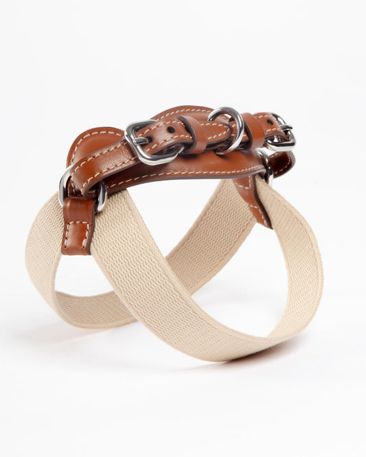 Aria Textile Dog Harness in Natural + Tobacco